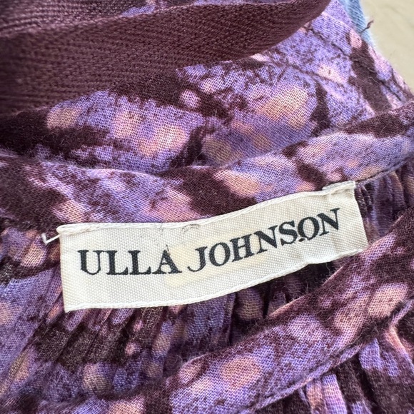 ULLA JOHNSON Amai Blouse Purple Batik Top Size 4 Small Flutter Sleeve Boxy - Picture 8 of 11